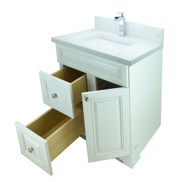 24" Antique White Damian Vanity with Carrera Quartz