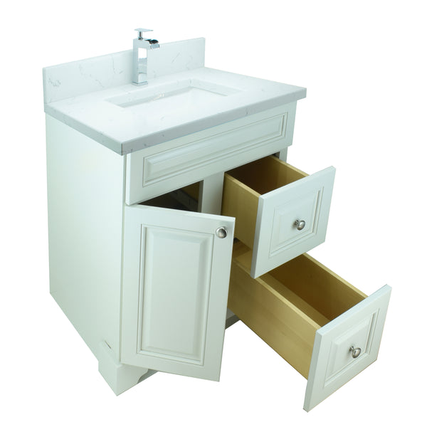 24" Antique White Damian Vanity with Carrera Quartz