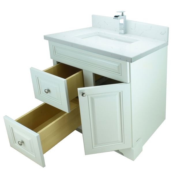 36" Antique White Damian Vanity with Carrera Quartz