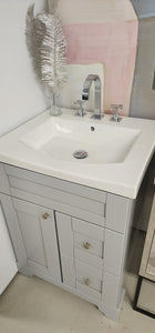 24" Gray Solid Wood Vanity with Kohler Ceramic Top and Faucet