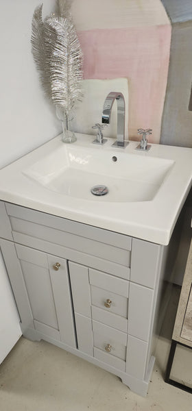 24" Gray Solid Wood Vanity with Kohler Ceramic Top and Faucet