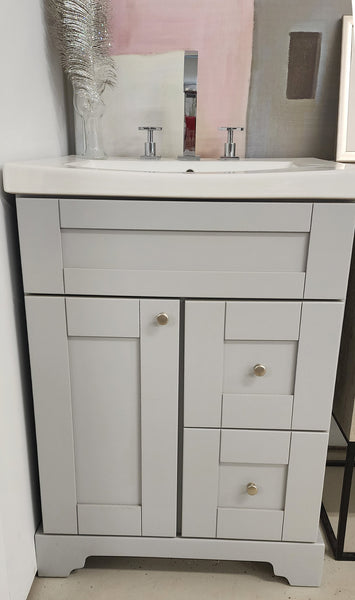 24" Gray Solid Wood Vanity with Kohler Ceramic Top and Faucet