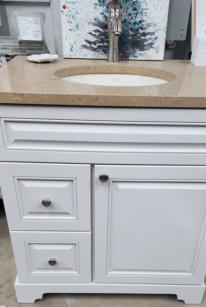 30" Antique White Solid Wood Vanity with Quartz Top & Sink