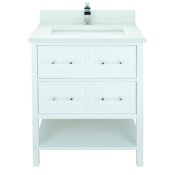 30" White Gemma Vanity with Carrera Quartz