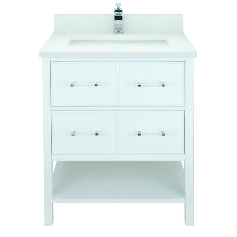 30" White Gemma Vanity with Carrera Quartz