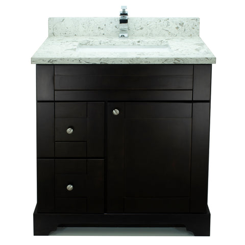 30" Espresso Damian Vanity with Milky Way Quartz