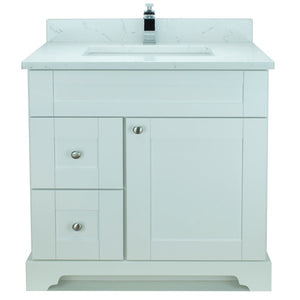 36" White Damian Vanity with Carrera Quartz