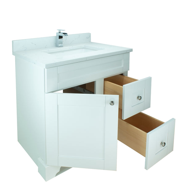 36" White Damian Vanity with Carrera Quartz