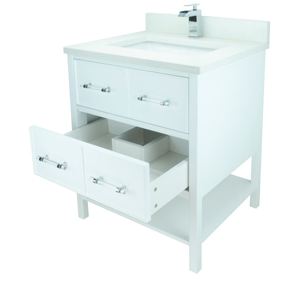 24" White Gemma Vanity with Silk White Quartz