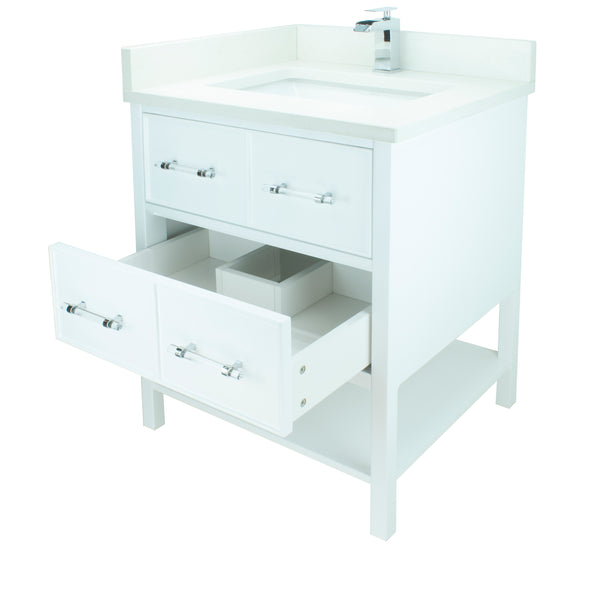 24" White Gemma Vanity with Silk White Quartz