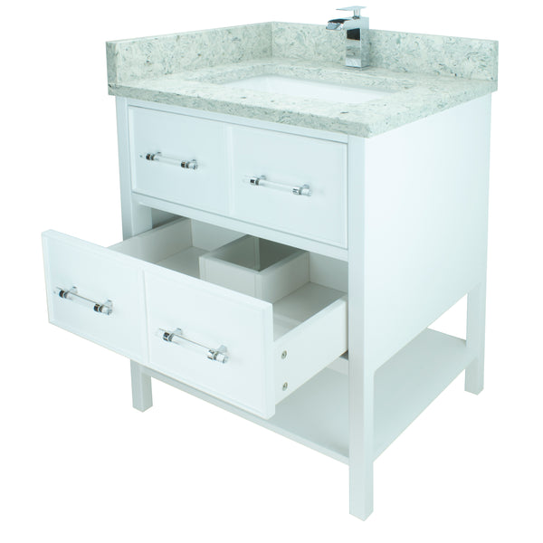 24" White Gemma Vanity with Topaz Quartz