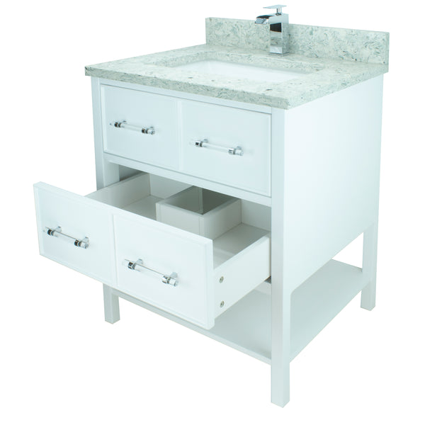 24" White Gemma Vanity with Topaz Quartz