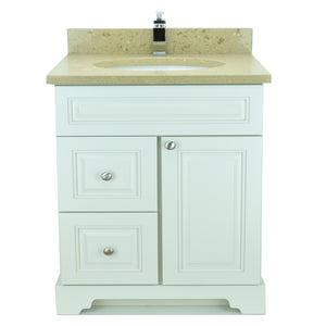 30" Antique White Damian Vanity with Royal Brown Quartz