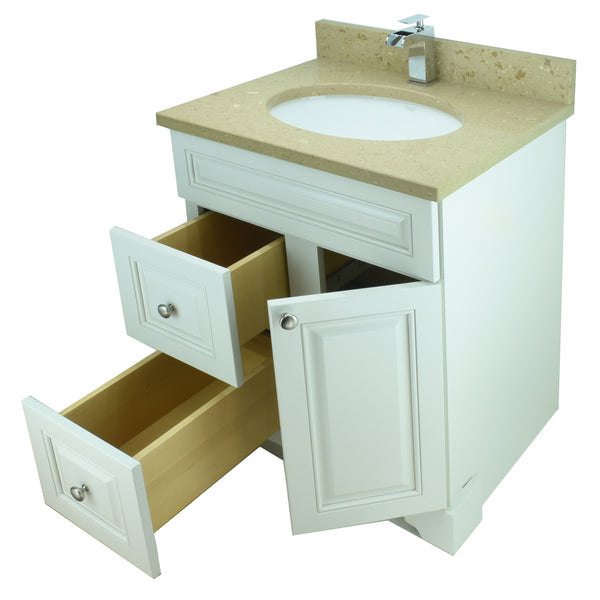 30" Antique White Damian Vanity with Royal Brown Quartz