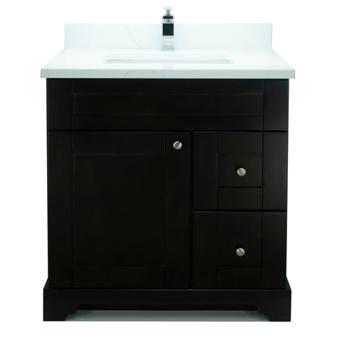 30" Espresso Damian Vanity with Classique Calcutta Quartz