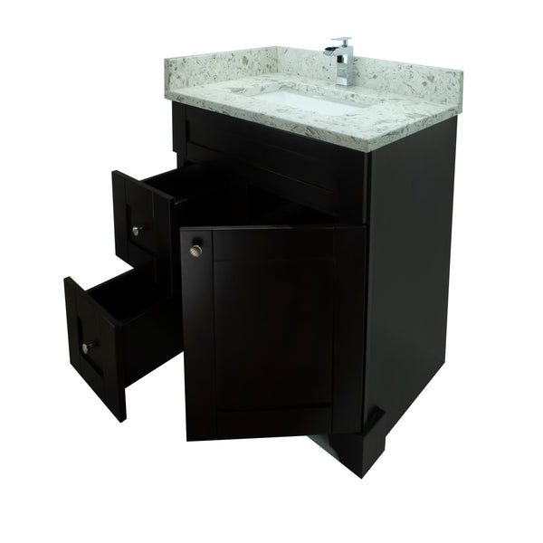 24" Espresso Damian Vanity with Milk Way Quartz