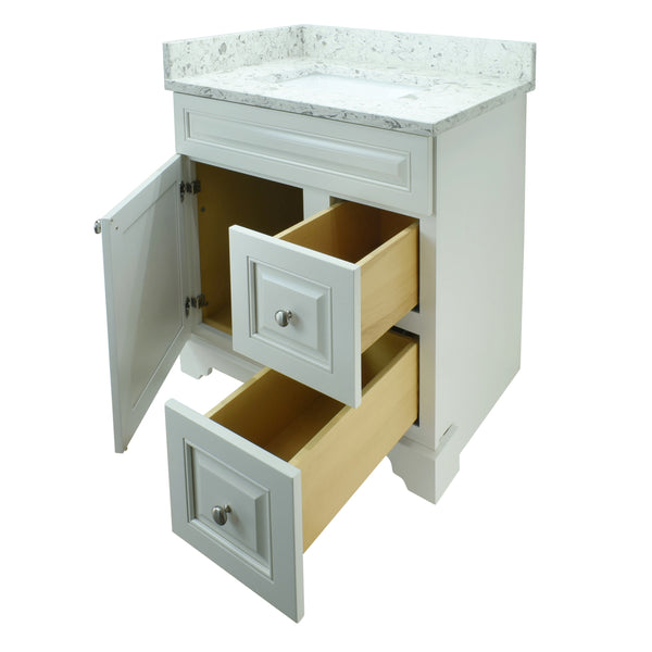 24" Antique White Damian Vanity with Milk Way Quartz