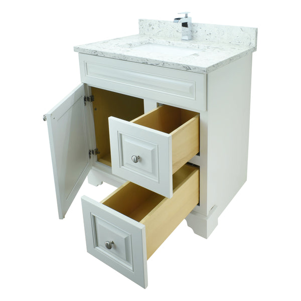 24" Antique White Damian Vanity with Milk Way Quartz