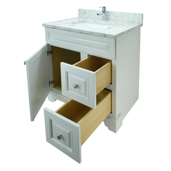 24" Antique White Damian Vanity with Milk Way Quartz