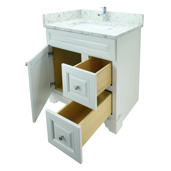 30" Antique White Damian Vanity with Milky Way Quartz