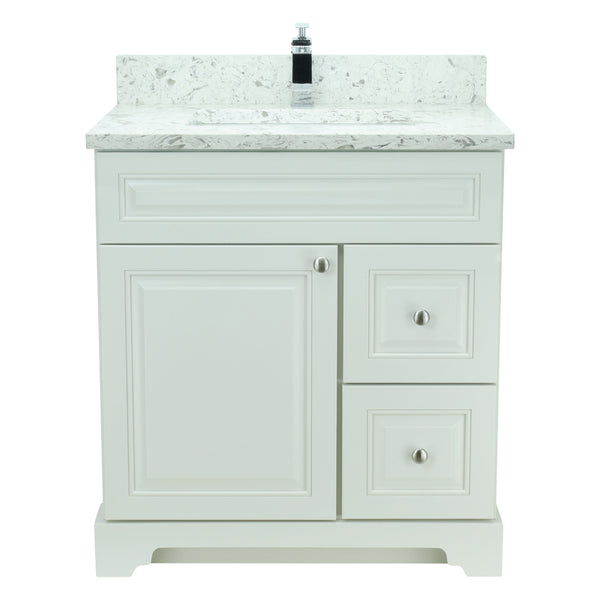 24" Antique White Damian Vanity with Milk Way Quartz