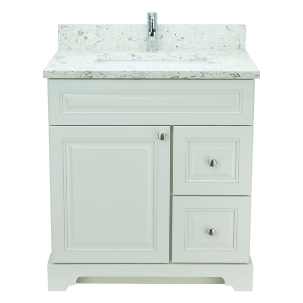 24" Antique White Damian Vanity with Milk Way Quartz