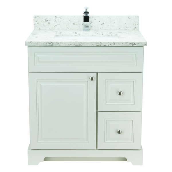 30" Antique White Damian Vanity with Milky Way Quartz