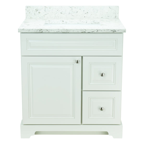 30" Antique White Damian Vanity with Milky Way Quartz