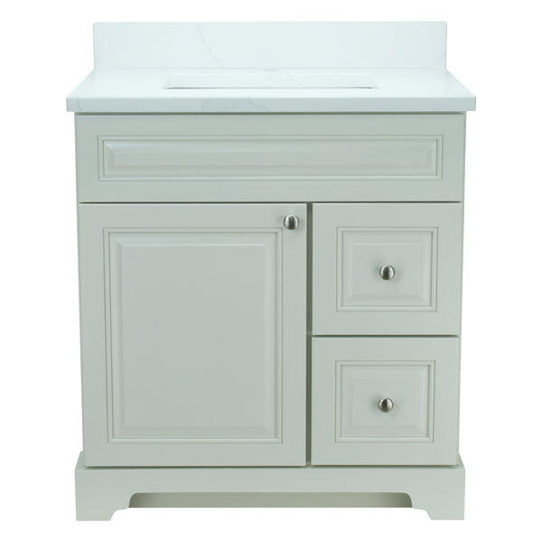 30" Antique White Damian Vanity with Classique Calcutta Quartz