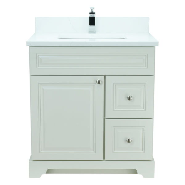 30" Antique White Damian Vanity with Classique Calcutta Quartz