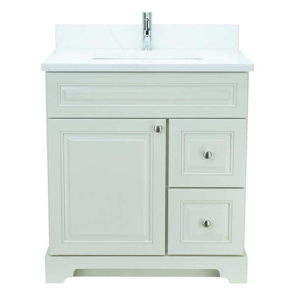 30" Antique White Damian Vanity with Classique Calcutta Quartz