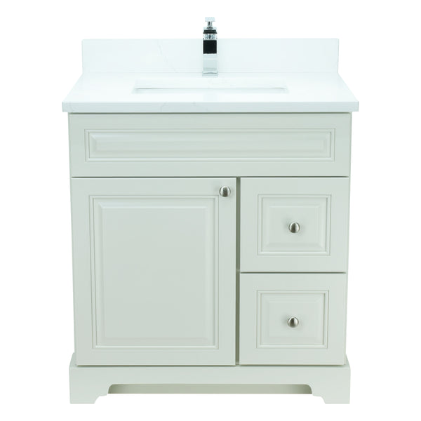 30" Antique White Damian Vanity with Classique Calcutta Quartz