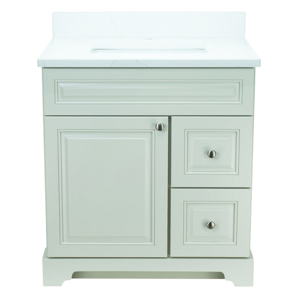 30" Antique White Damian Vanity with Classique Calcutta Quartz