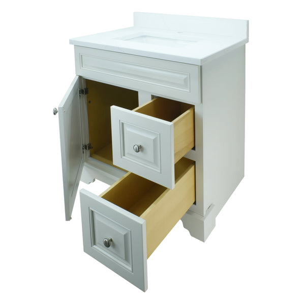 24" Antique White Damian Vanity with Classique Calcutta Quartz