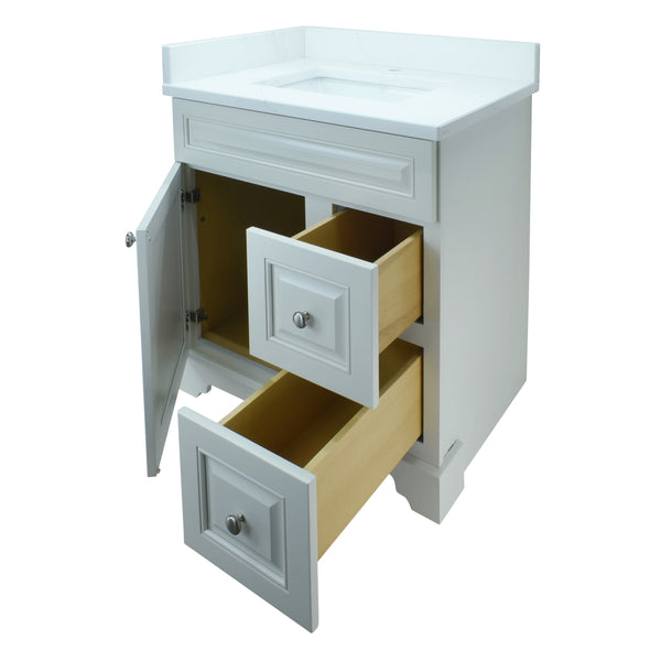24" Antique White Damian Vanity with Classique Calcutta Quartz