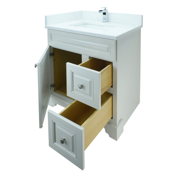 30" Antique White Damian Vanity with Classique Calcutta Quartz