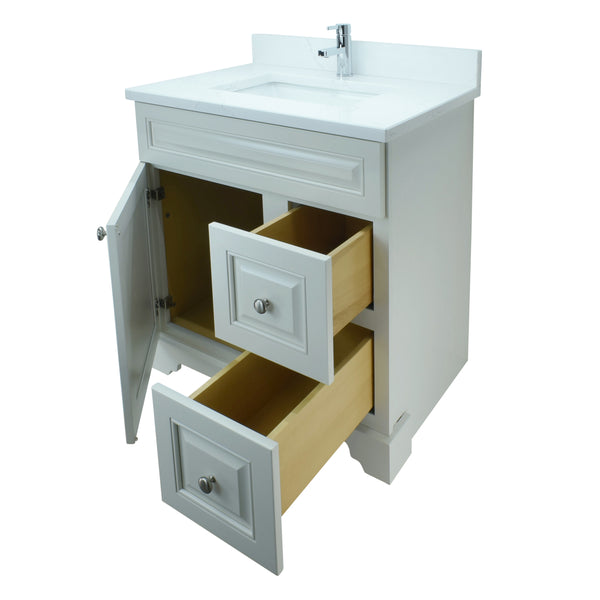 24" Antique White Damian Vanity with Classique Calcutta Quartz