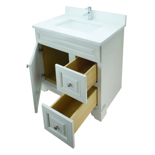24" Antique White Damian Vanity with Classique Calcutta Quartz