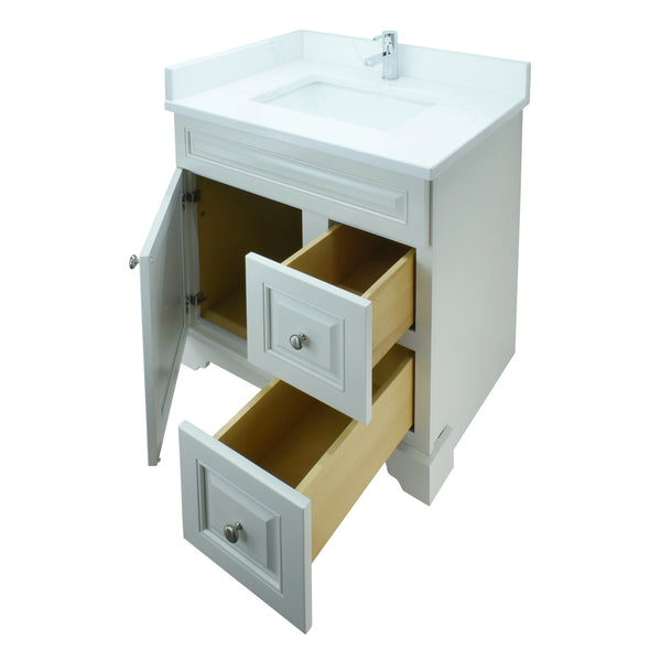 24" Antique White Damian Vanity with Classique Calcutta Quartz