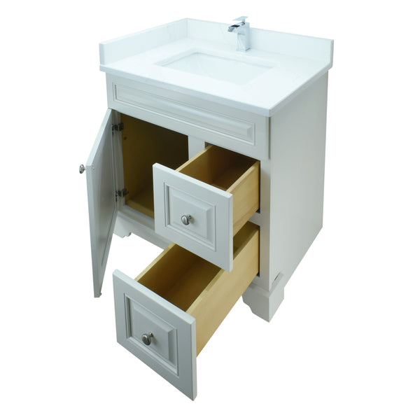 24" Antique White Damian Vanity with Classique Calcutta Quartz