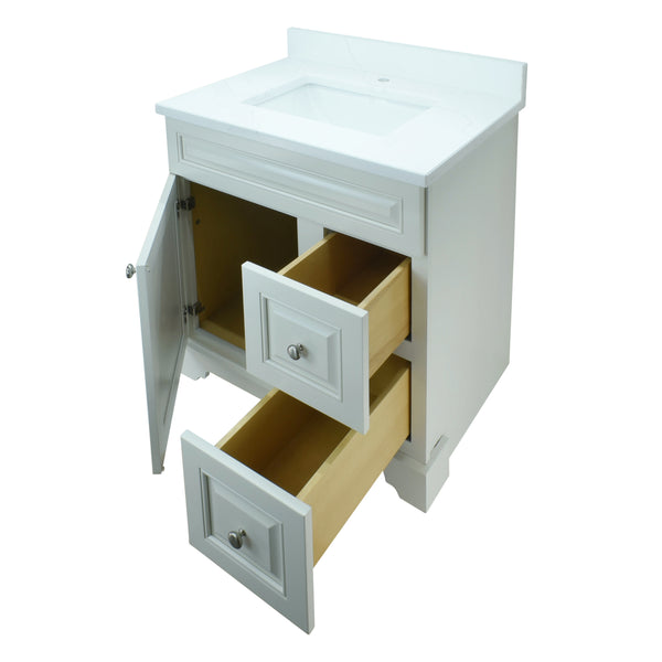 24" Antique White Damian Vanity with Classique Calcutta Quartz