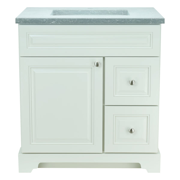 30" Antique White Damian Vanity with Concrete Leather Quartz