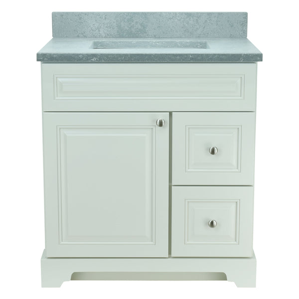 30" Antique White Damian Vanity with Concrete Leather Quartz