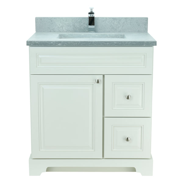 30" Antique White Damian Vanity with Concrete Leather Quartz