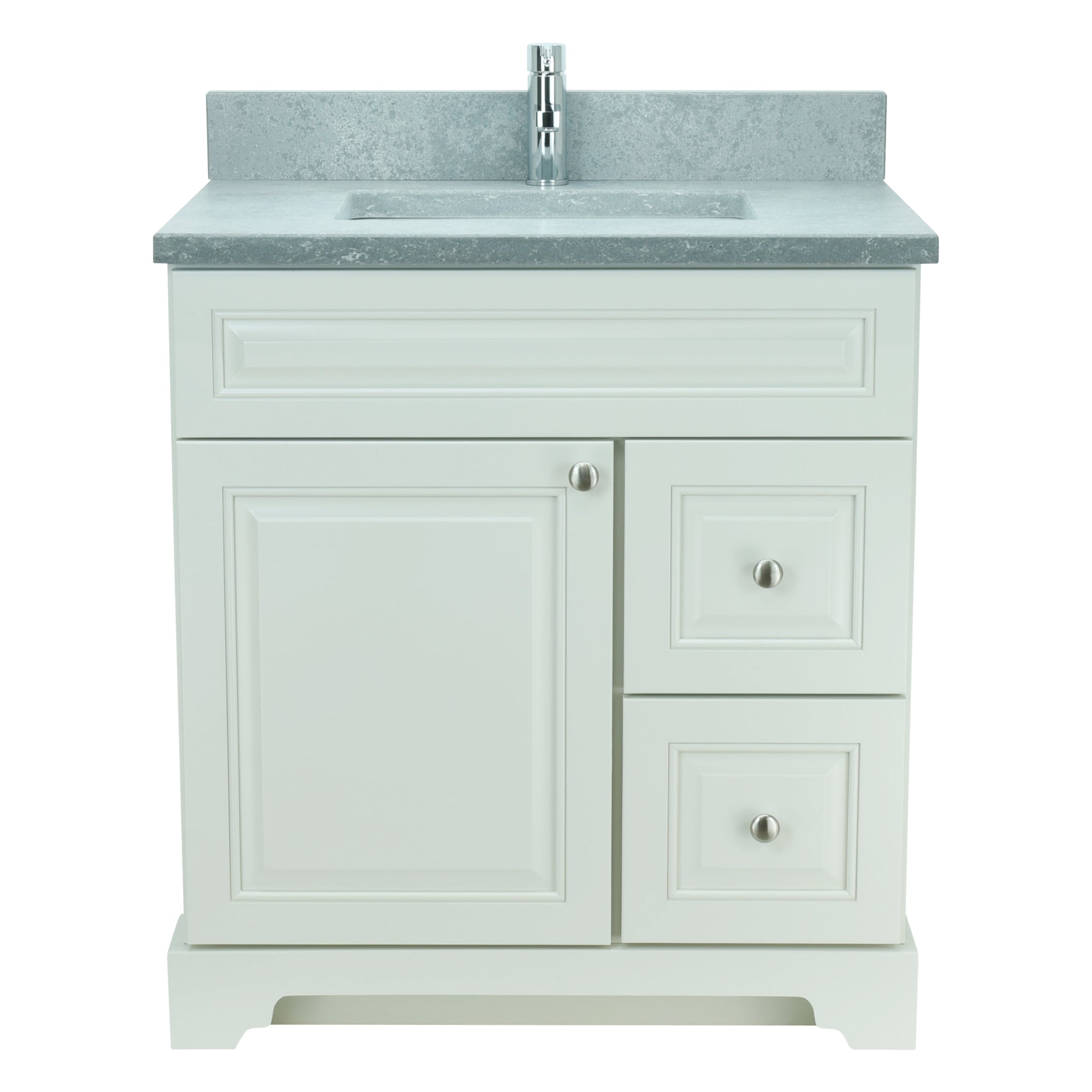 30" Antique White Damian Vanity with Concrete Leather Quartz