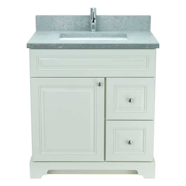 30" Antique White Damian Vanity with Concrete Leather Quartz