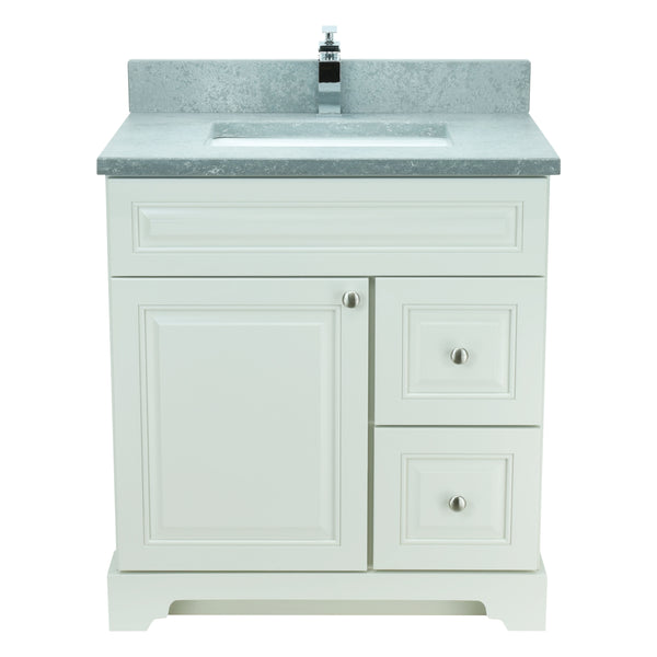 30" Antique White Damian Vanity with Concrete Leather Quartz