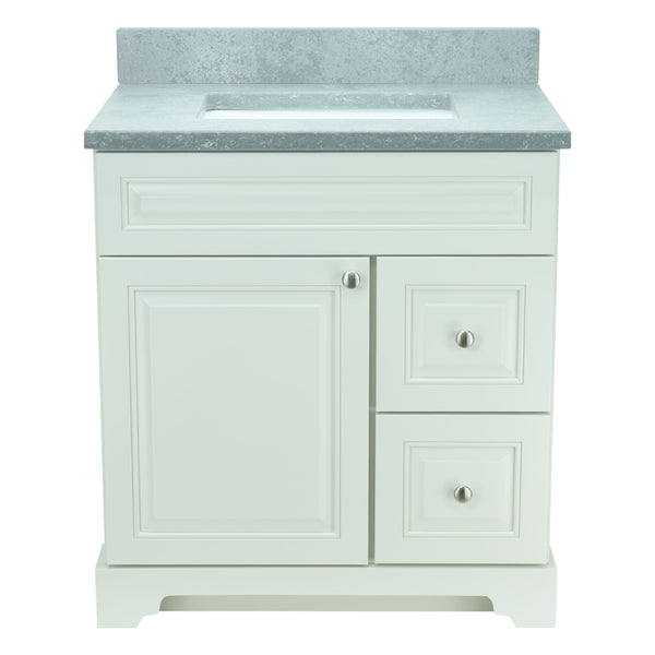 30" Antique White Damian Vanity with Concrete Leather Quartz