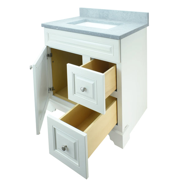 24" Antique White Damian Vanity with Concrete Leather Quartz