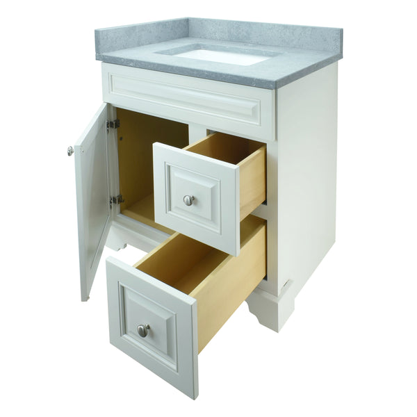 24" Antique White Damian Vanity with Concrete Leather Quartz